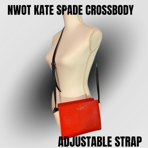 NWOT KATE SPADE CROSSBODY COLOR BLOCK RED, CREAM & BLACK ADJUSTABLE STRAP - Picture 3 of 9